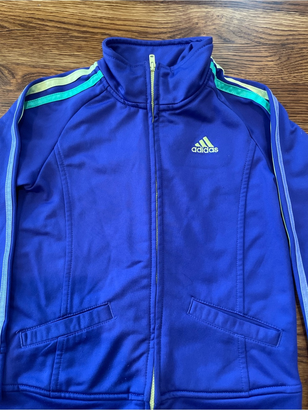 adidas Blue Zip-Up Athletic Jacket with Light Blue Trim - Picture 3 of 7